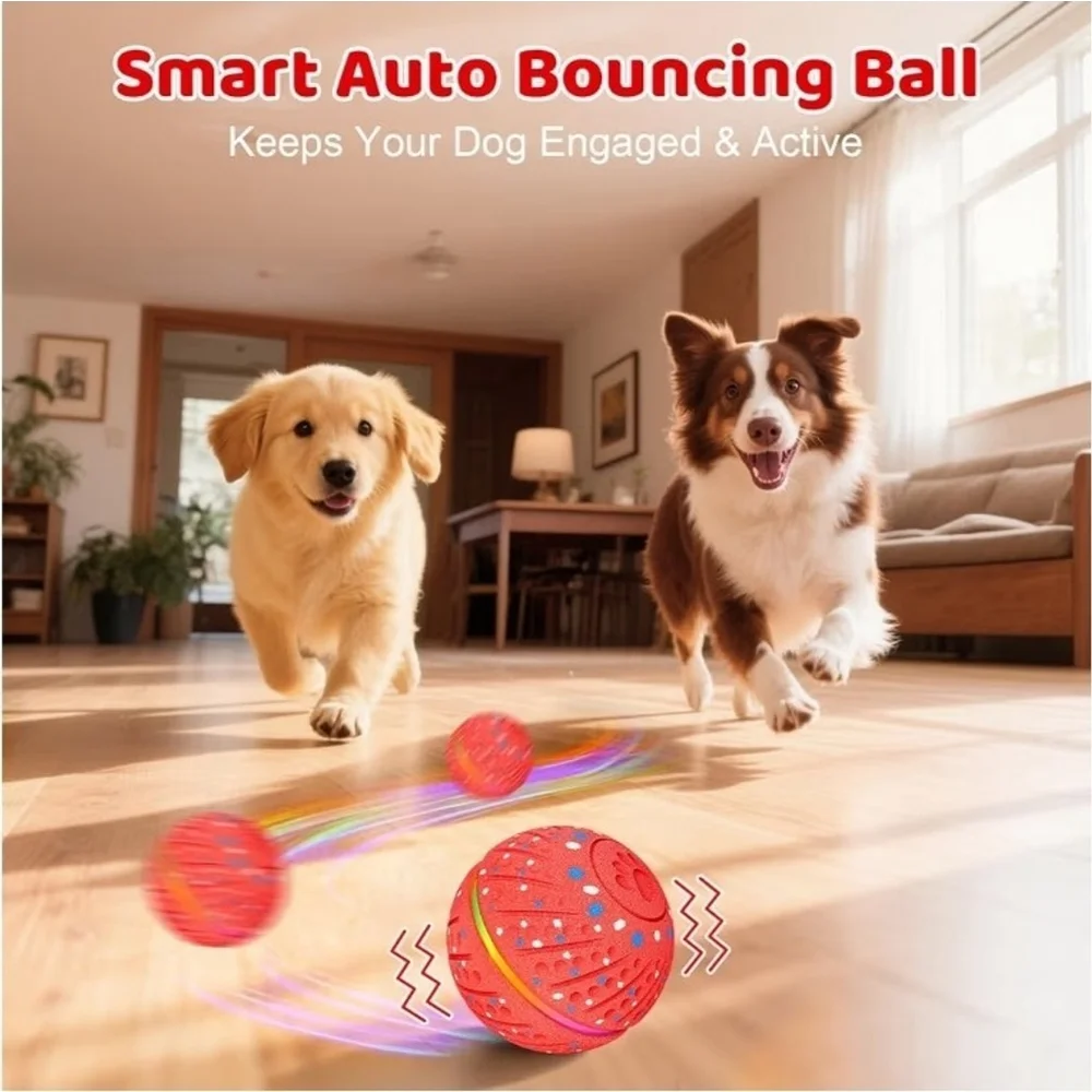 Interactive Dog Toys Ball - Smart Moving Bouncing Dog Ball with Colorful Lights